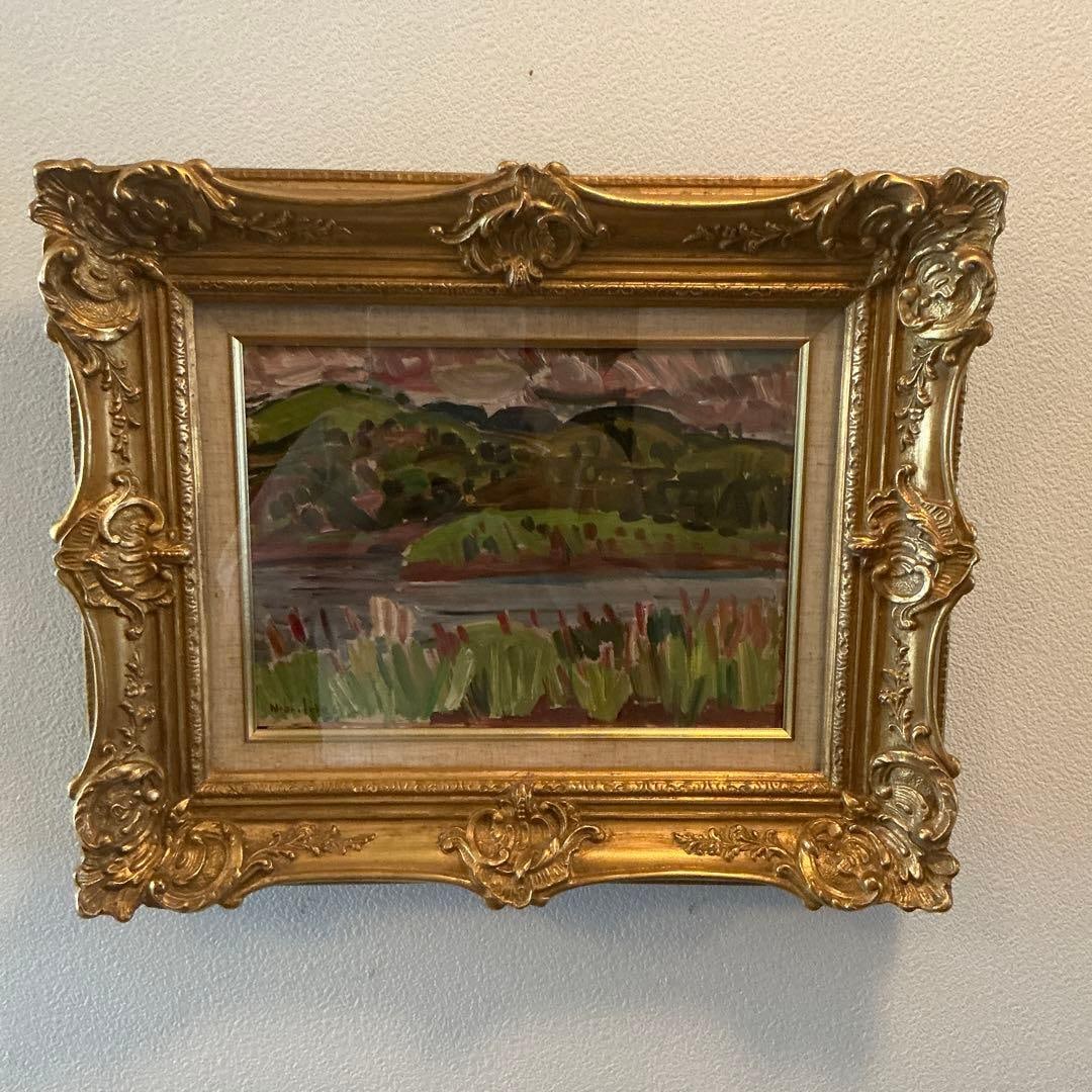 Genuine oil painting of mountains and lakes by Ide Nobuyuki. (1 of 5)