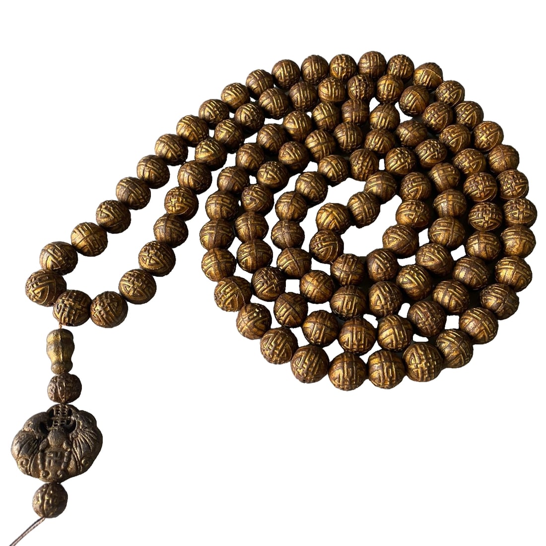 Gold-plated Agarwood Carved 108 Bead Necklace (1 of 10)