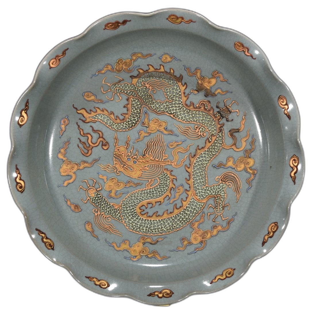 Song Dynasty Ru Kiln Celadon Dragon Plate (1 of 9)