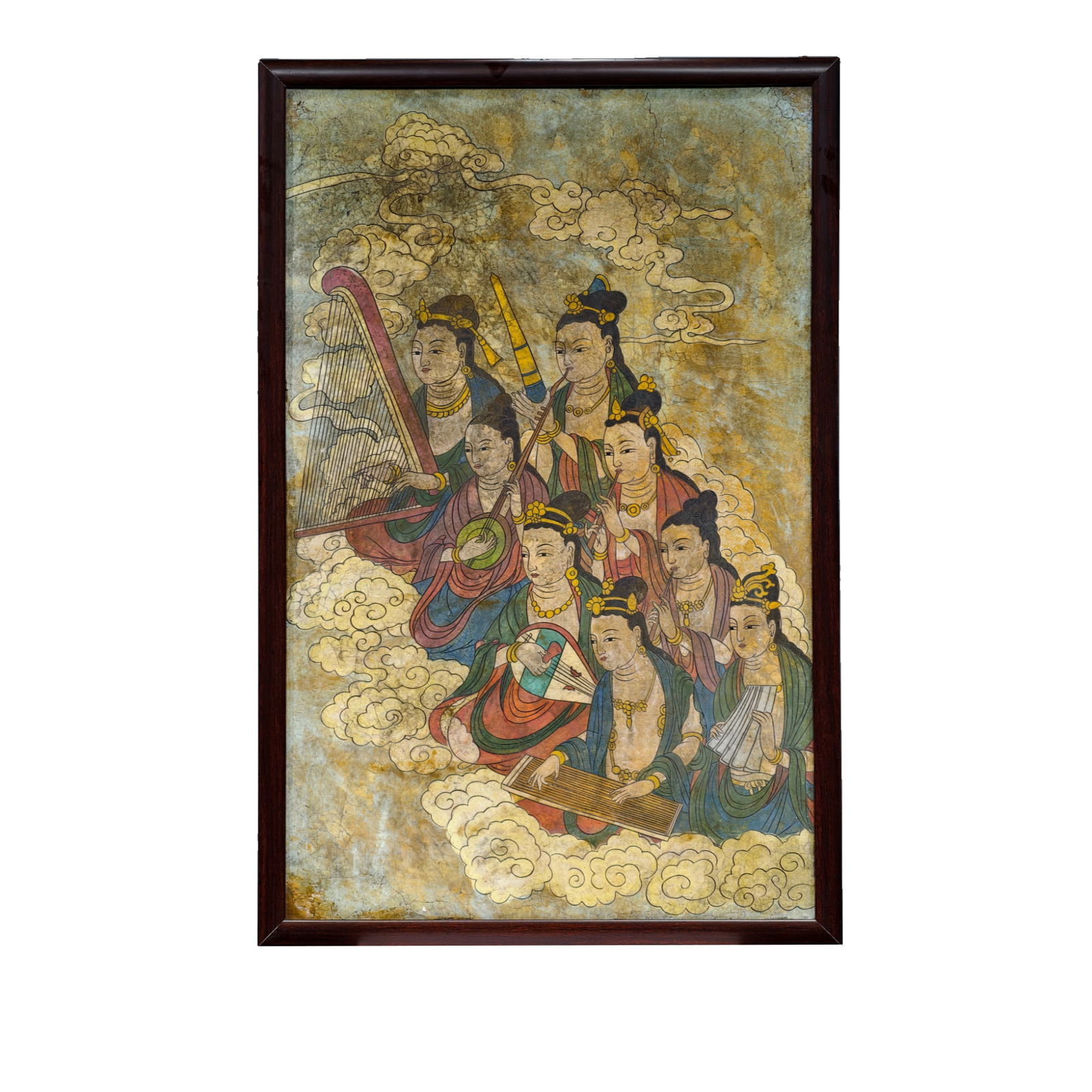 Fine Figure Pattern Wall Painting: Finely crafted figure wall painting with overall mounting, also known as mural painting, typically found on cave walls, grottoes, and walls, representing precious historical relics. This piece is an