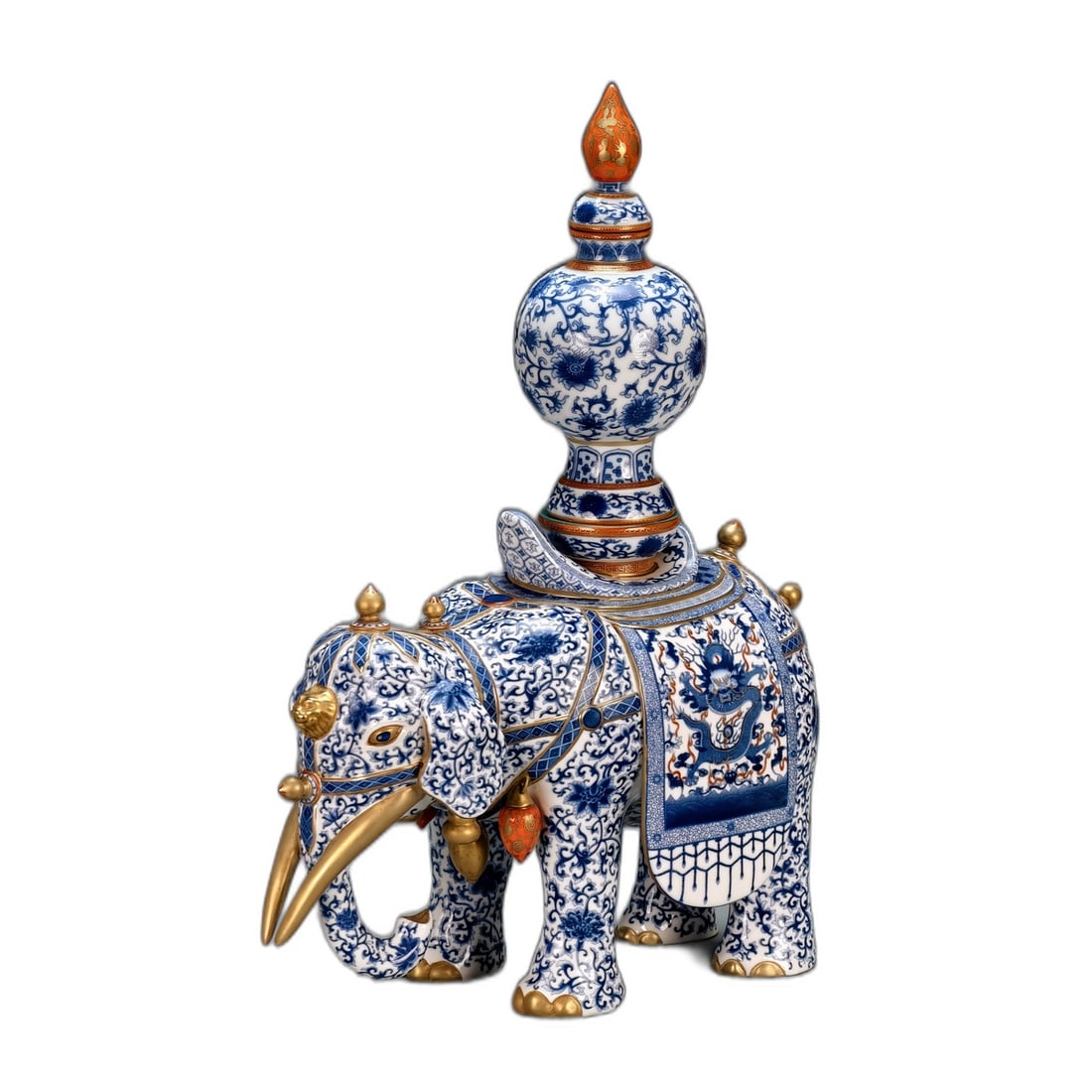 Qing Dynasty Yongzheng Blue and White Enamel Elephant Statue (1 of 9)