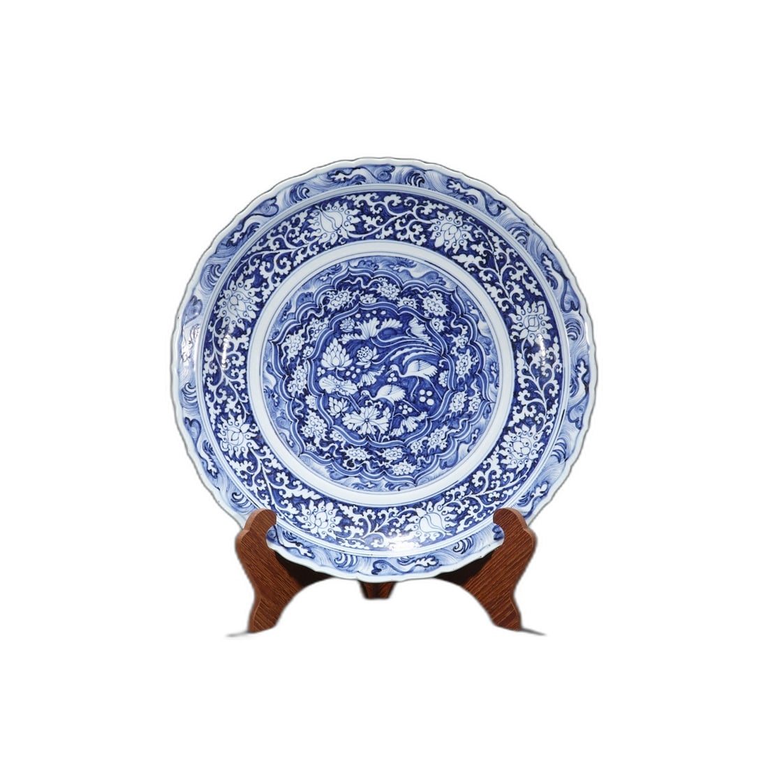 Yuan Dynasty Blue and White Peony and Crane Plate (1 of 9)