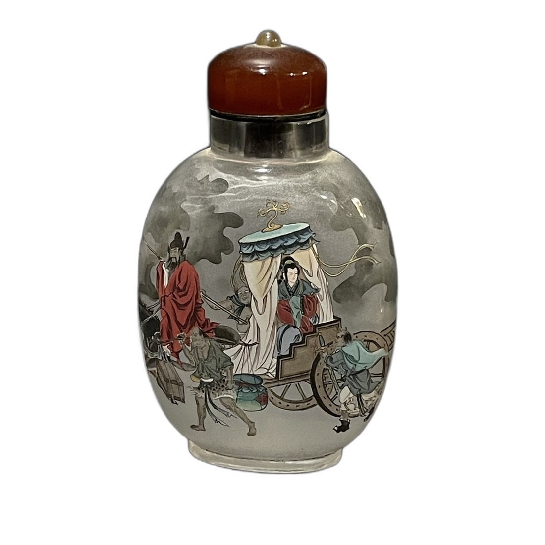 Old glass snuff bottle with Zhong Kui's sister's wedding design (1 of 9)