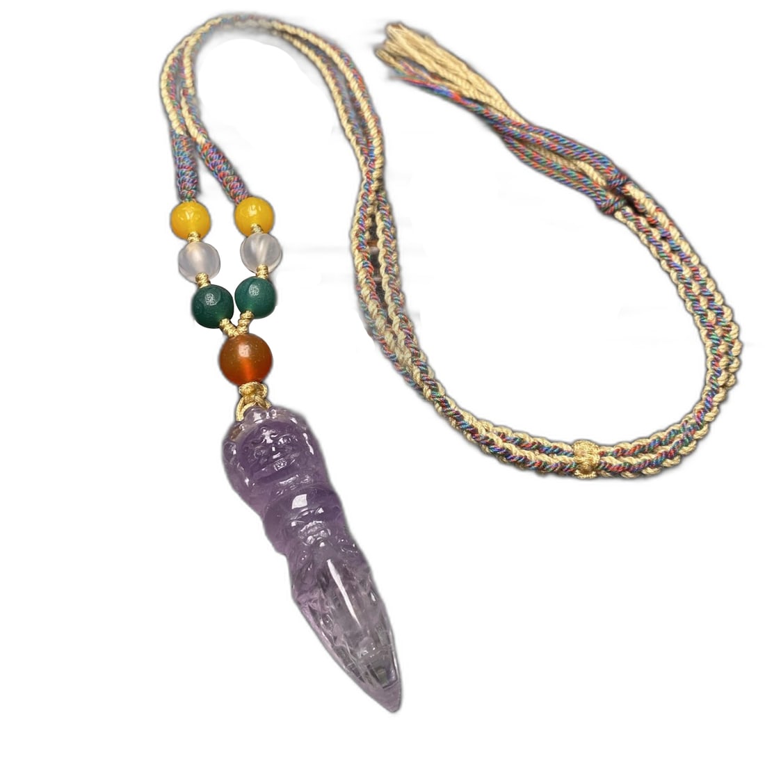 Amethyst Vajra Scepter: Vintage Amethyst Tibetan Vajrayana Buddhist ritual implement - Three-faced Mahakala Vajra, measuring 61mm in height, with a maximum diameter of 17mm, and weighing 26.7 grams. Made of crystal. The Vajr