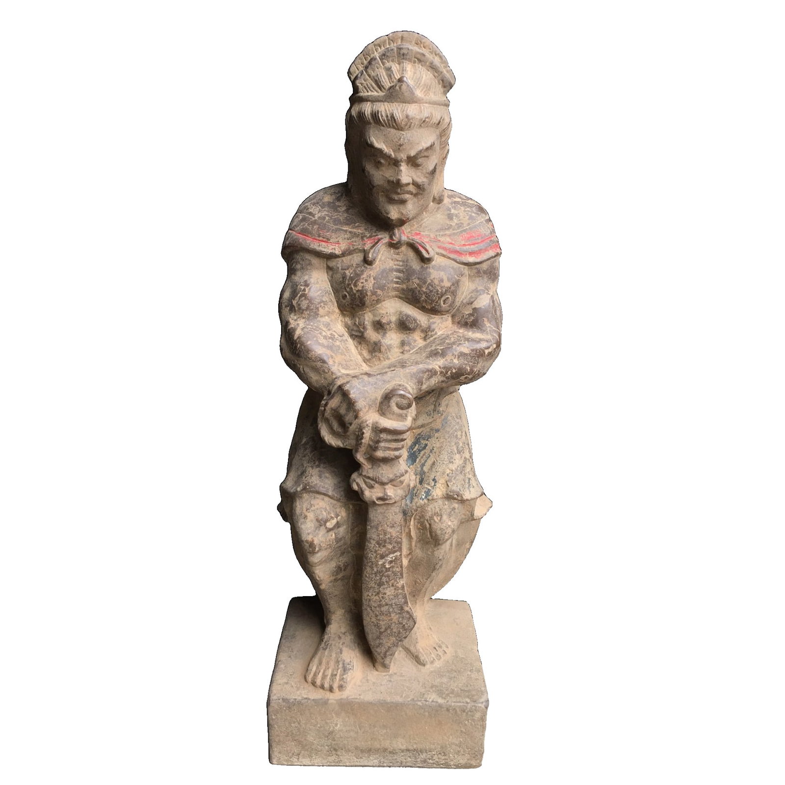 Blue Stone Myo- Statue: Blue stone statue of Ming Wang, 63 cm in height, 23 cm in width, 16 cm in thickness, weighing approximately 40 catties. The statue has a solemn design, smooth lines, exquisite details, suitable for