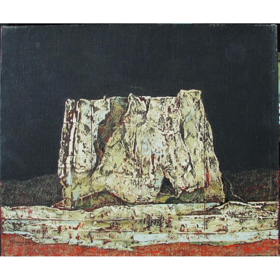 Jiro Kimura "Dunhuang Suburbs: Beacon Tower" No. 8 Oil Painting: Title: "Beacon Tower on the Outskirts of Dunhuang" by Jiro Kimura, Oil on Canvas, Size 8 Professor Jiro Kimura, an "Imagist" artist from Hyogo Prefecture, was born on April 1, 1936, in Hyogo Prefectur