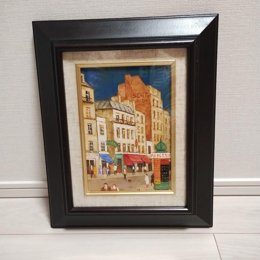 Nobuo Yokoyama Oil Painting "City with Advertising Tower, Paris": Title: Paris, the City of Billboards This is an oil painting depicting a Parisian cityscape, created by Nobuo Yokoyama. - Frame Color: Dark Brown - Painting Theme: Urban Landscape - Frame Material: Wo