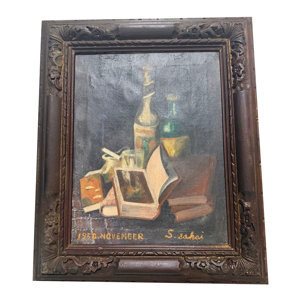 Vintage Artwork: Still Life Painting from November 1950 by S. Sakai: Vintage Artwork: Still Life Painting from November 1950 by S. Sakai This is a still life oil painting created in November 1950. Dimensions: 45 cm x 55 cm Title: November 1950 Artist: S. Sakai - Style: