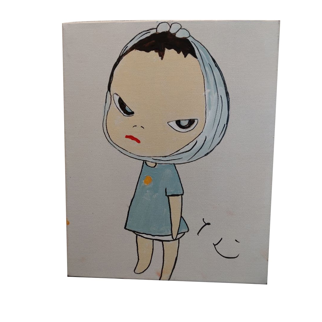 The Painting by Yoshitomo Nara: Yoshitomo Nara (Painting) Yoshitomo Nara Oil Painting "Girl with Bandages" Size: 26 cm x 23 cm Hand-painted Freight: 1.International Freight: Foreign shipping charges are determined by destination. 2.