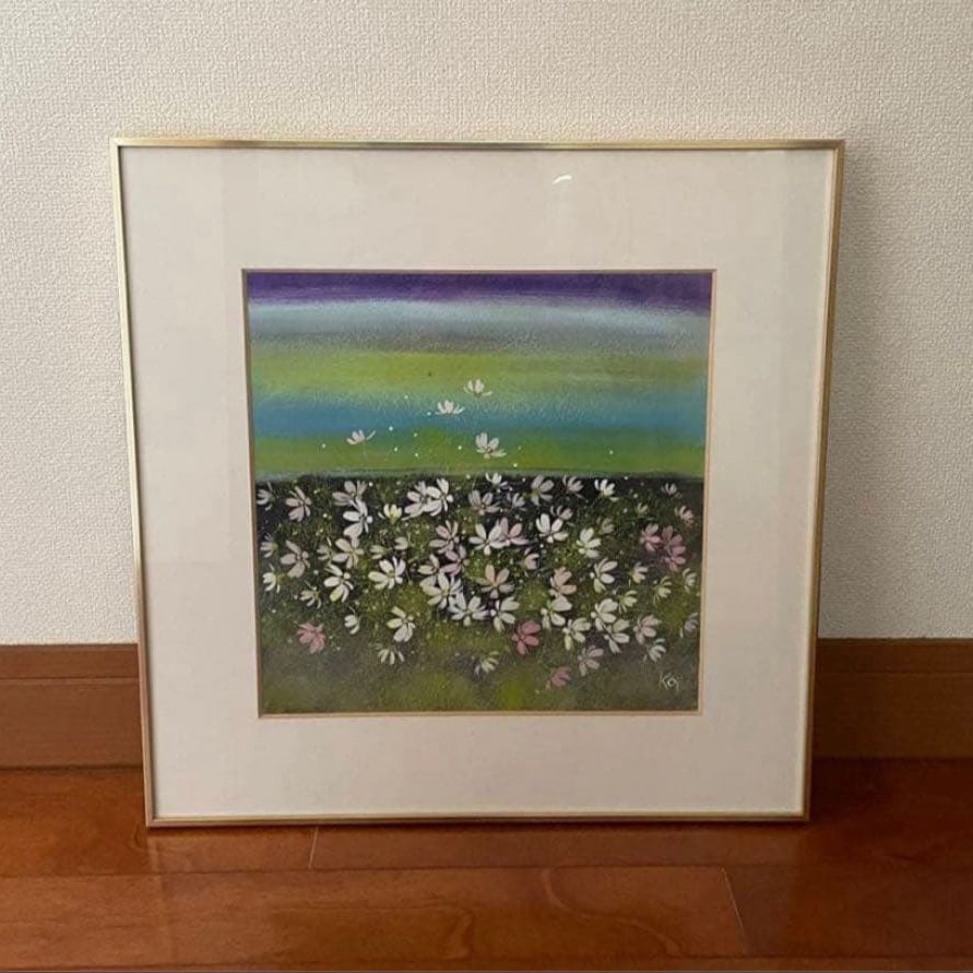 Painting by Koji Araki, Original Hand-Painted Artwork, 1980s: (Painting by Yukifumi Araki, Original Artwork, 1980s, Cosmos, Vintage, 50cm x 50cm) (Frame) 50.5 cm x 50.5 cm, width 2.7 cm (Painting) 33.3 cm x 33.3 cm, S4 size, 2.4 kg Hand-painted Image 4... Purcha