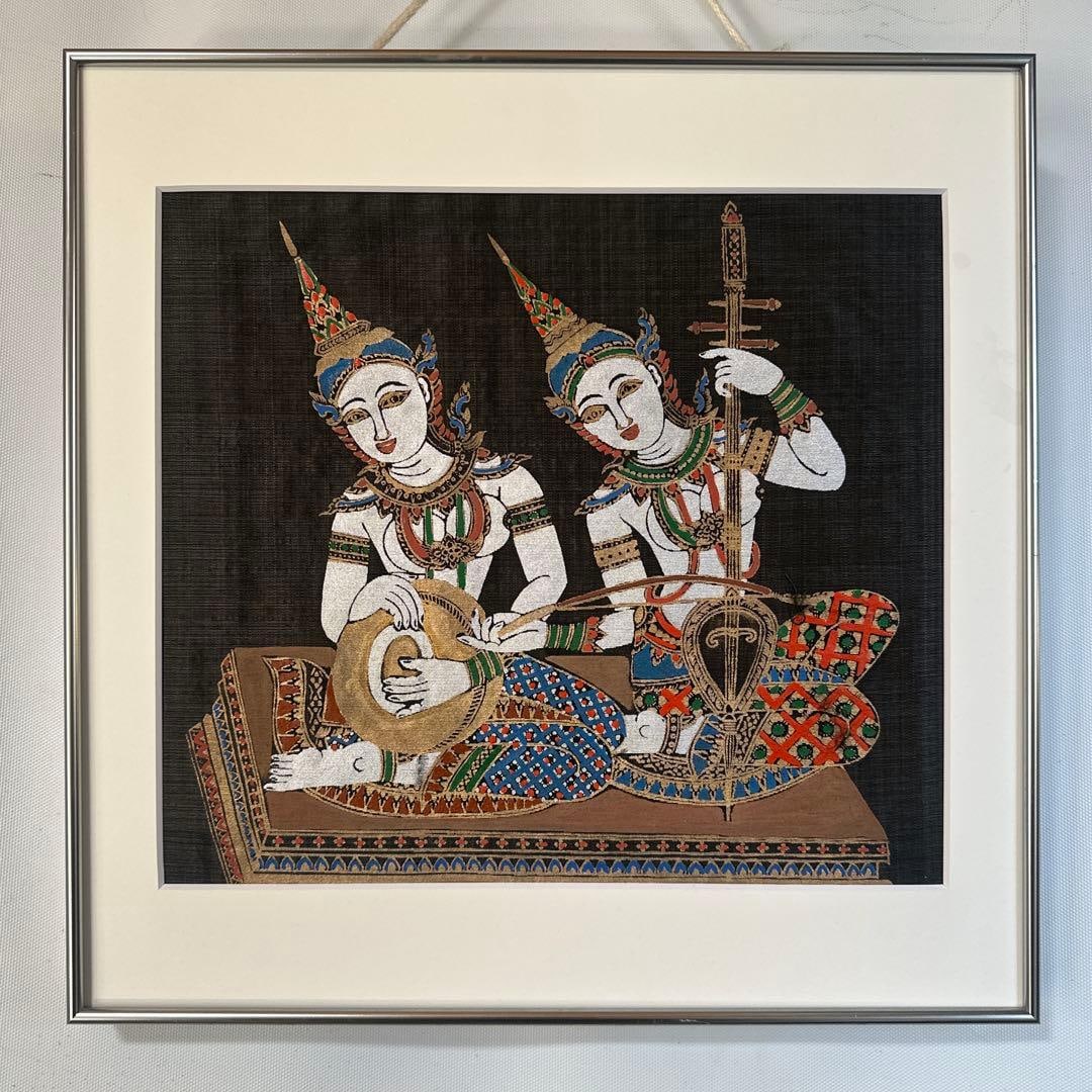 Asian Crafts - Thailand - Silk - Traditional Embroidery Art - Music Performance Painting: (Asian Goods, Thailand, Silk, Traditional Embroidery Art, Music Performance Painting, Artwork, Feng Shui, Interior) This piece is created using traditional Thai techniques, specifically a Thai silk pa