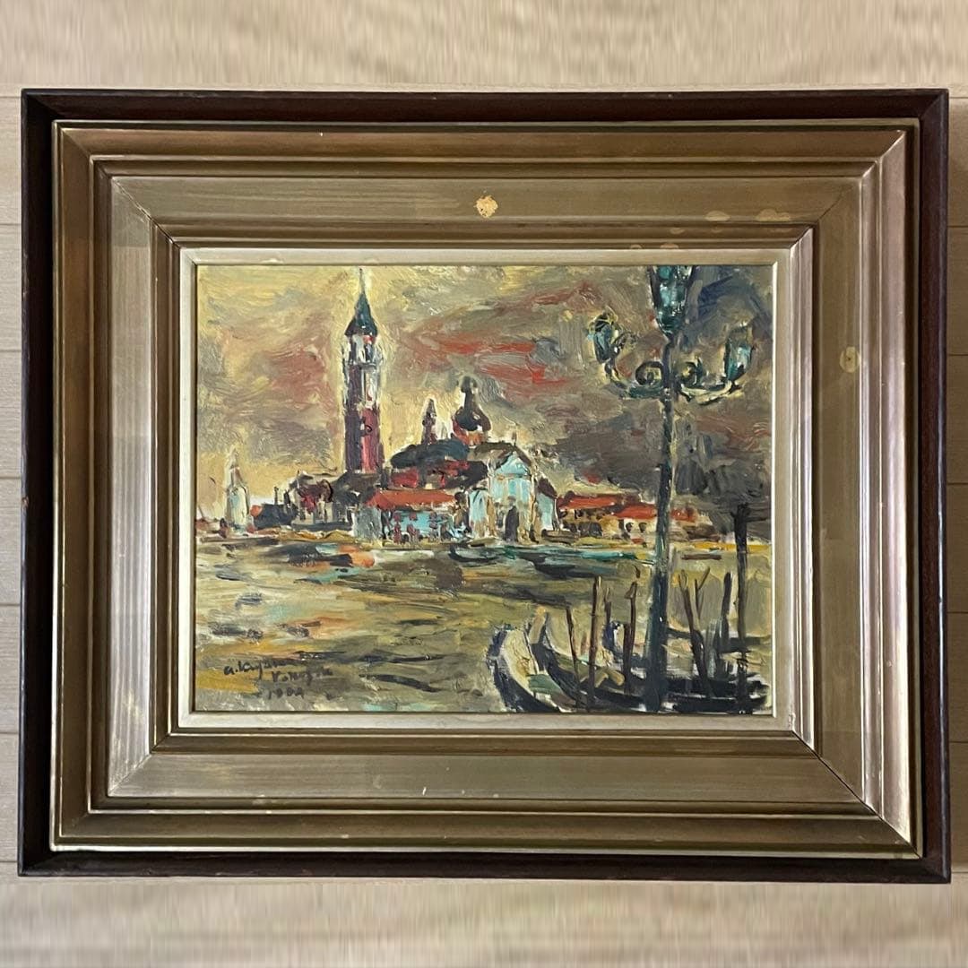 Akira Hisayama, Venice Landscape, oil painting: Akira Hisayama, Venice Scenery, Oil Painting, No. 6, h6416 This item does not include glass or acrylic panels. Painting dimensions: approximately 31 cm in height, 40 cm in width. Frame dimensions: app
