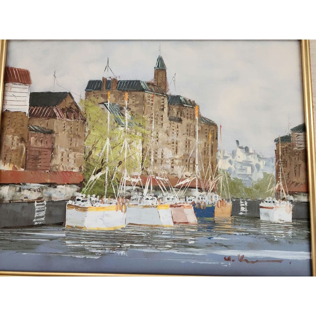 Hisa Kurosawa "Port Landscape" - Signed by the Artist, Framed Painting: (Kurosawa Hisashi, Harbor Landscape, Artist's Title and Signature, Framed Painting) A harbor landscape bathed in soft light. Technique: Oil painting. Painting dimensions: Height 41 cm x Width 32 cm. F