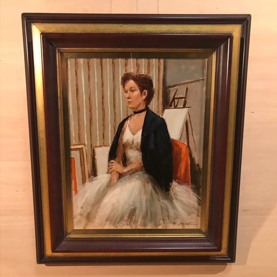 Yoshitaro Araki, "Ballerina in the Atelier," oil painting, size F6.: Yoshitaro Araki "Ballerina in the Atelier" Oil Painting, Size F6 (Hand-signed on the bottom right of the canvas and on the back of the frame) (Artist Name) Yoshitaro Araki (Title of Work) Ballerina in