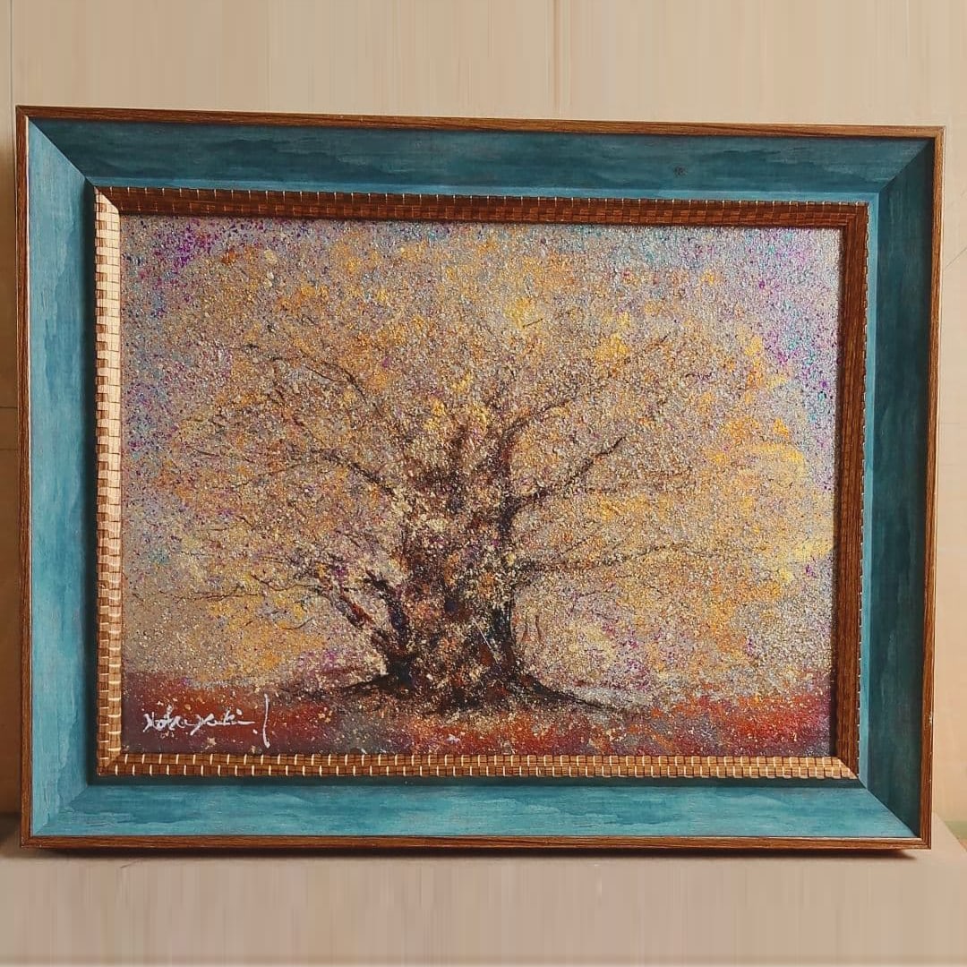 Oil painting, mixed media technique, Western-style painter, Fumiyuki Ikehata: (New Work by Fumiyuki Ikebata, Western-style Painter, Oil Painting, Mixed Technique, Genuine Hand-painted Artwork) Fumiyuki Ikebata's New Work "Echoes of Cherry Blossoms with Gold and Silver" is a han