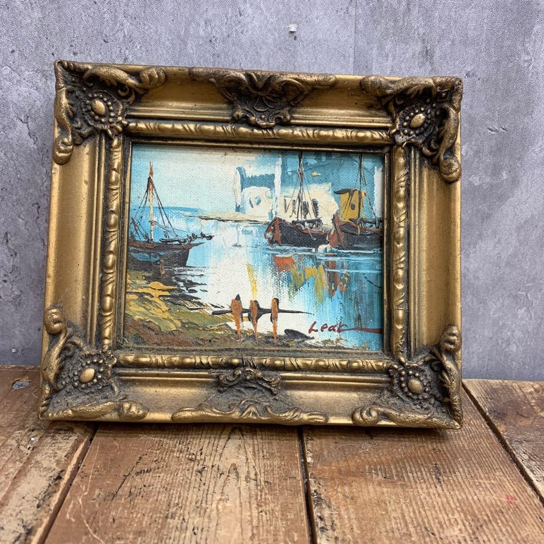 Antique Miniature Oil Painting of a Harbor Scene, Framed (1 of 11)