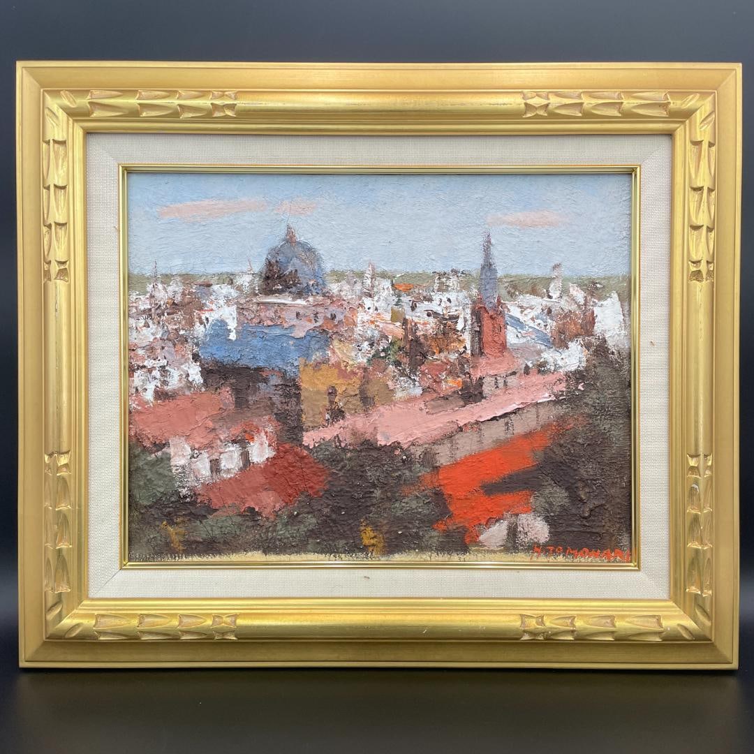 Haruo Tomonari "Distant View of the Ancient Capital" Oil Painting: Authenticity Guaranteed: "Distant View of the Ancient Capital" by Haruo Tomonari. This oil painting is executed using the impasto technique and is equivalent in size to a No. 10 canvas. It is hand-sig