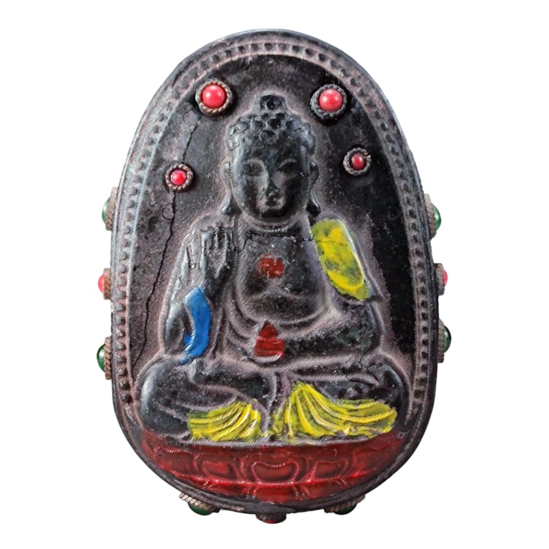 Dzi Bead Meteorite Buddha Amulet: Tektite Meteorite Buddha Amulet, handcrafted with gold wire inlay and gemstone inlay, featuring magnetic properties. Freight: 1.International Freight: Foreign shipping charges are determined by destin