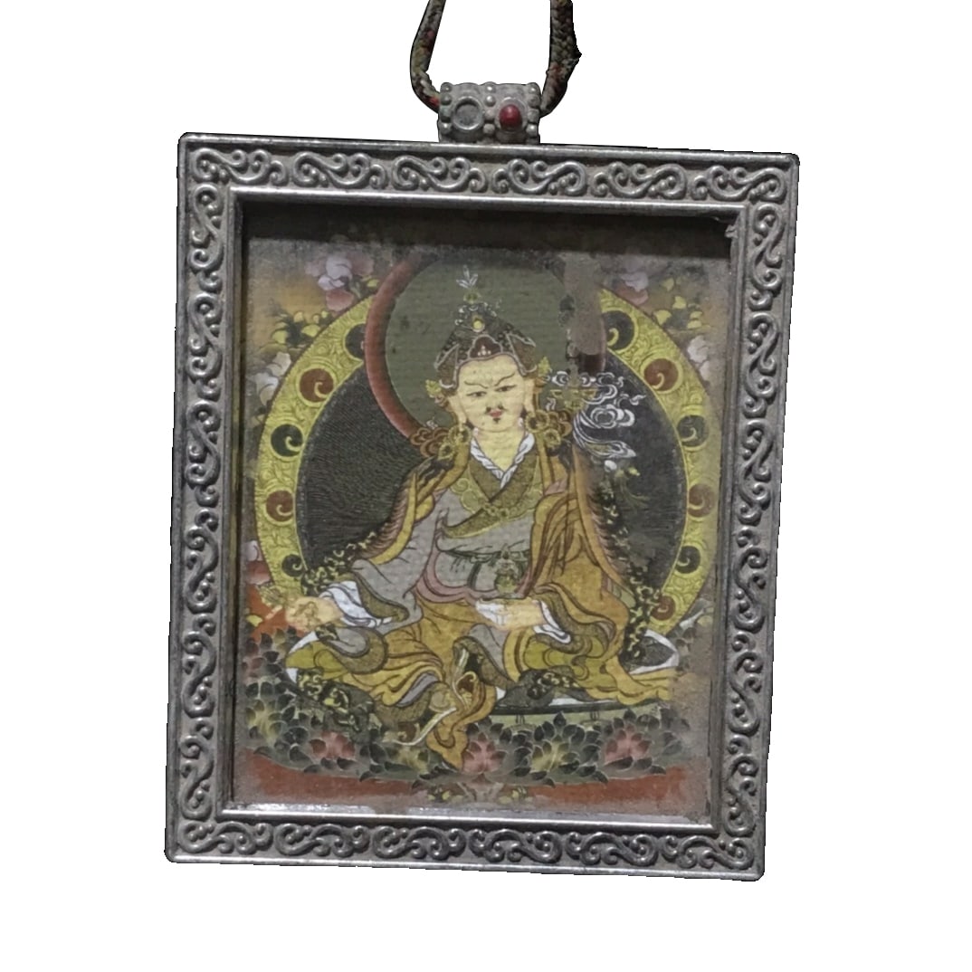 Silver Titanium Steel Thangka Hand-painted Guru Rinpoche Pendant (1 of 10)