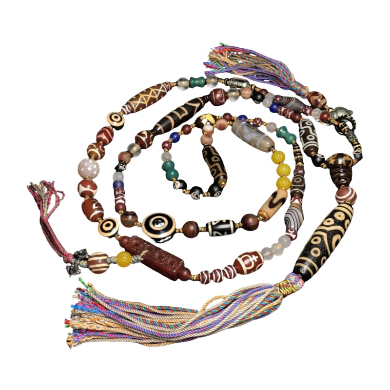 Old Material High Oil Patina Fifteen-Eyed Dzi Necklace (1 of 10)