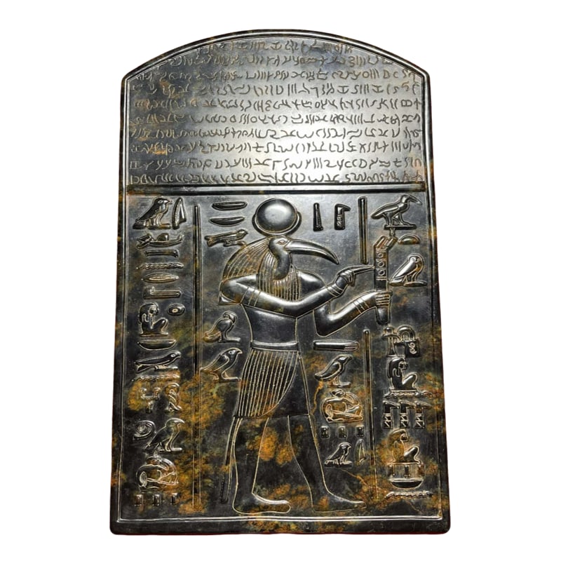 Egyptian Cultural Meteorite Jade Relief Painting: Egyptian Cultural Meteorite Jade Relief Carving, featuring exquisite craftsmanship. It is magnetic and has high hardness. The dimensions are 24 cm in length, 15 cm in width, and 0.5 cm in thickness, w