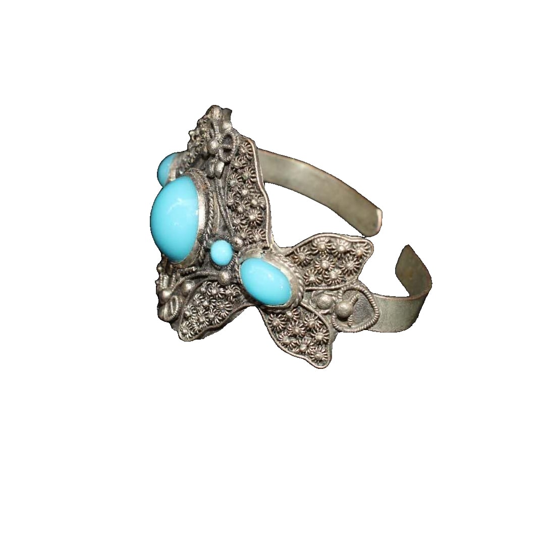 Copper Silver-Plated Bracelet with Turquoise Inlay (1 of 10)