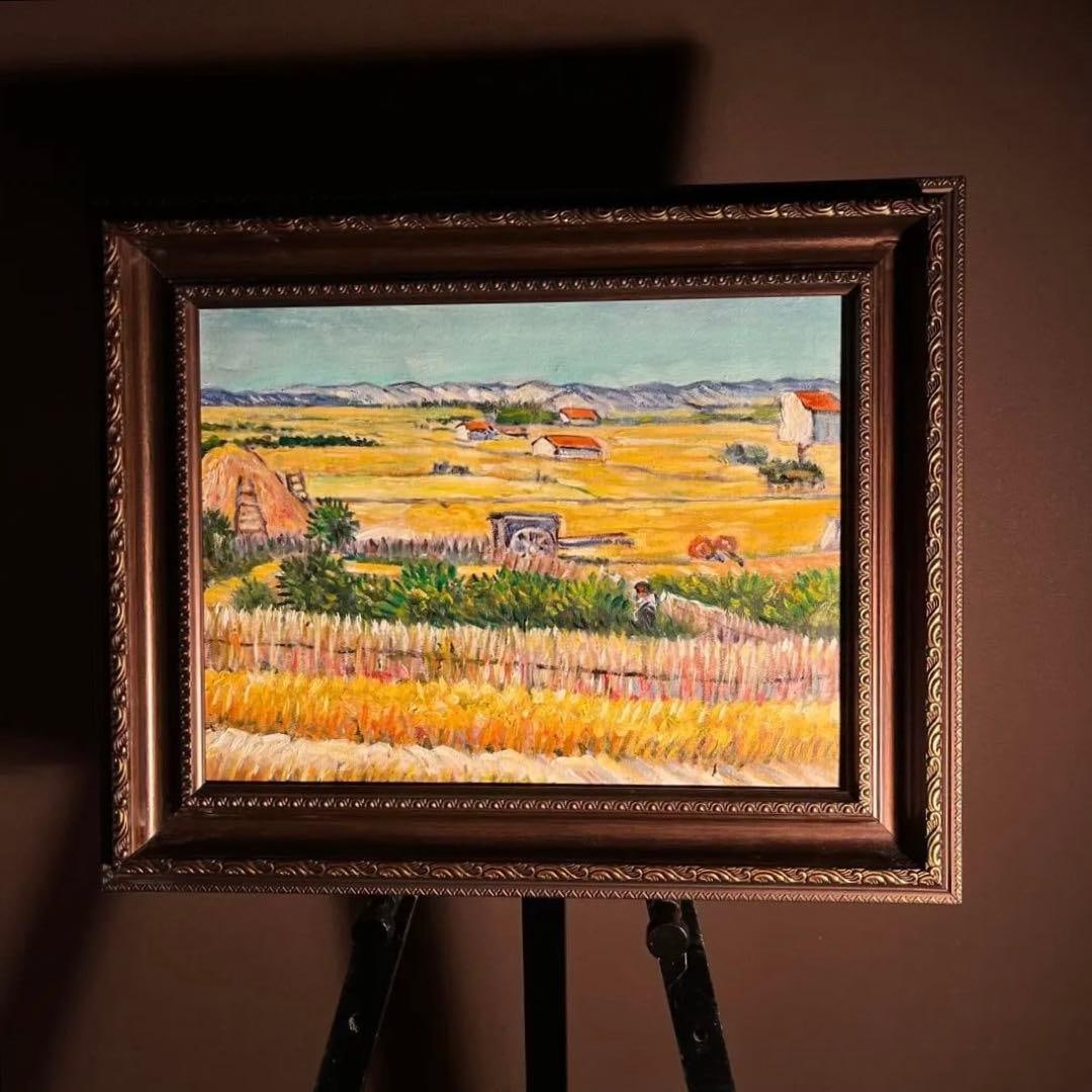 Exquisite Hand-Painted Oil Painting: Van Gogh's "The Harvest at La Crau" with Frame, Original Oil: (Van Gogh's "The Harvest at La Crau" - Exquisite Hand-Painted Oil Painting with Frame) All items are in stock. Photographs display the actual pieces. Unique Item (Reproduction/Replica) [Condition] Fra