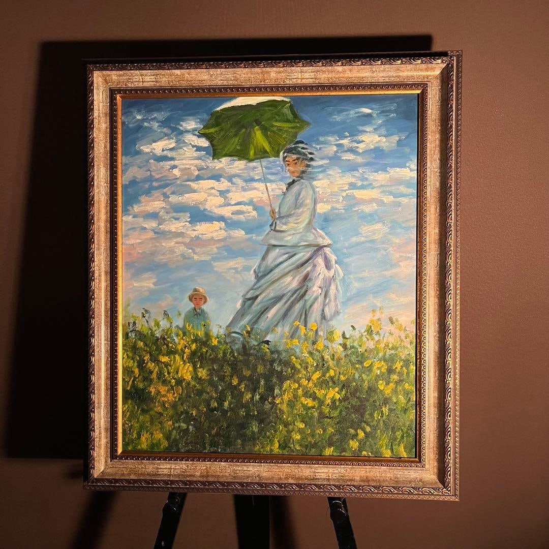 Hand-Painted Oil Painting: Claude Monet, "Woman with a Parasol" - Framed Artwork, Interior Oil: Hand-Painted Oil Painting: Claude Monet "Woman with a Parasol" - Framed Artwork for Interior Decor [Condition] Framed (as shown in the image) [Details] Hand-painted oil painting (reproduction) Dimensi