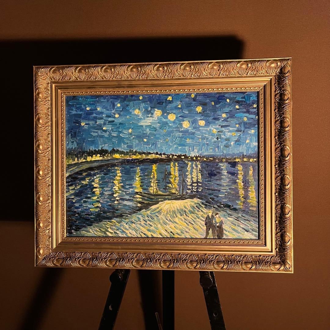 Exquisite Hand-Painted Oil Painting: Van Gogh's "Starry Night Over the Rhône" - Original Artwork: Exquisite Hand-Painted Oil Painting: Van Gogh's Starry Night Over the Rhône Should you find the provided image satisfactory, we invite you to make a purchase. As this is an exhibition piece, there ma