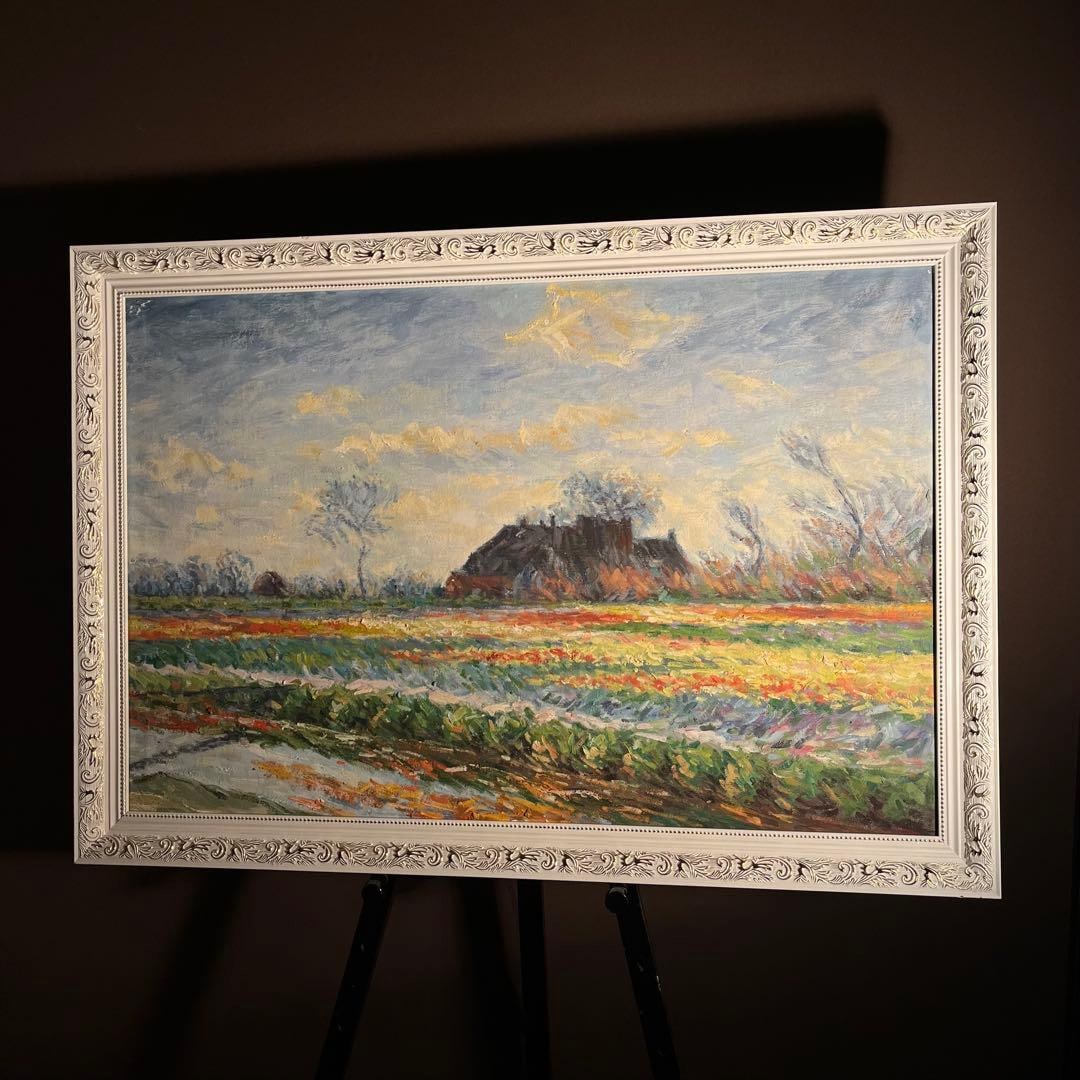 Hand-Painted Oil Painting: Claude Monet, Tulip Fields at Sassenheim, Oil on Canvas: Exceptional Masterpiece: Hand-Painted Oil Painting by Claude Monet - "Tulip Fields in Sassenheim" This exquisite large-scale oil painting, inspired by Claude Monet's renowned work, "Tulip Fields in Sa