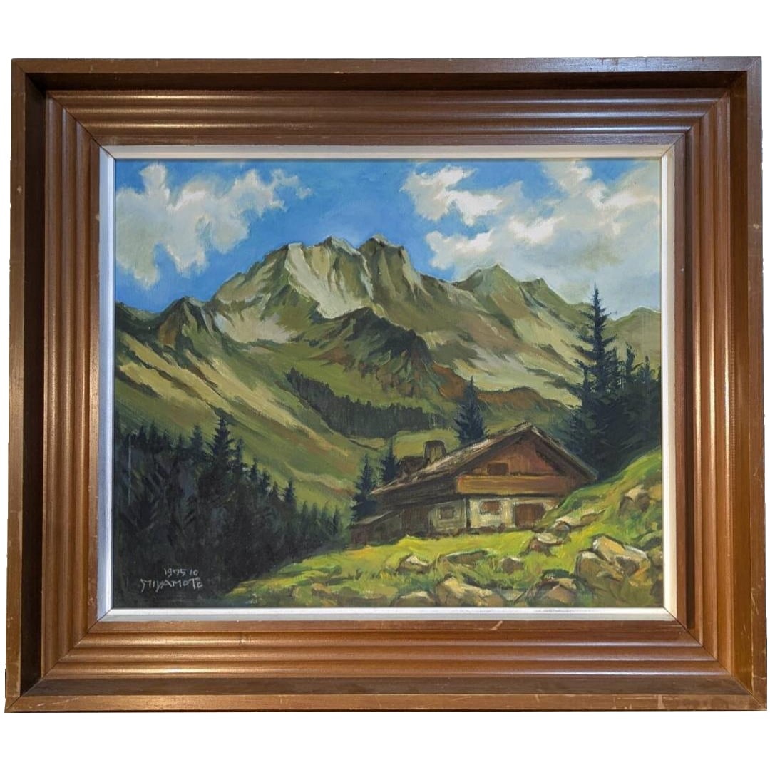 Authentic Painting, Oil on Canvas, Size 12 - "Morning at the Mountain Lodge" - Alpine Landscape: Authentic Painting, Oil on Canvas No. 12: "Morning at the Mountain Lodge" - Alpine Landscape Capturing the Breath of Nature (Z196) Frame Dimensions: Approximately 79 x 69 cm Artwork Dimensions: Approx