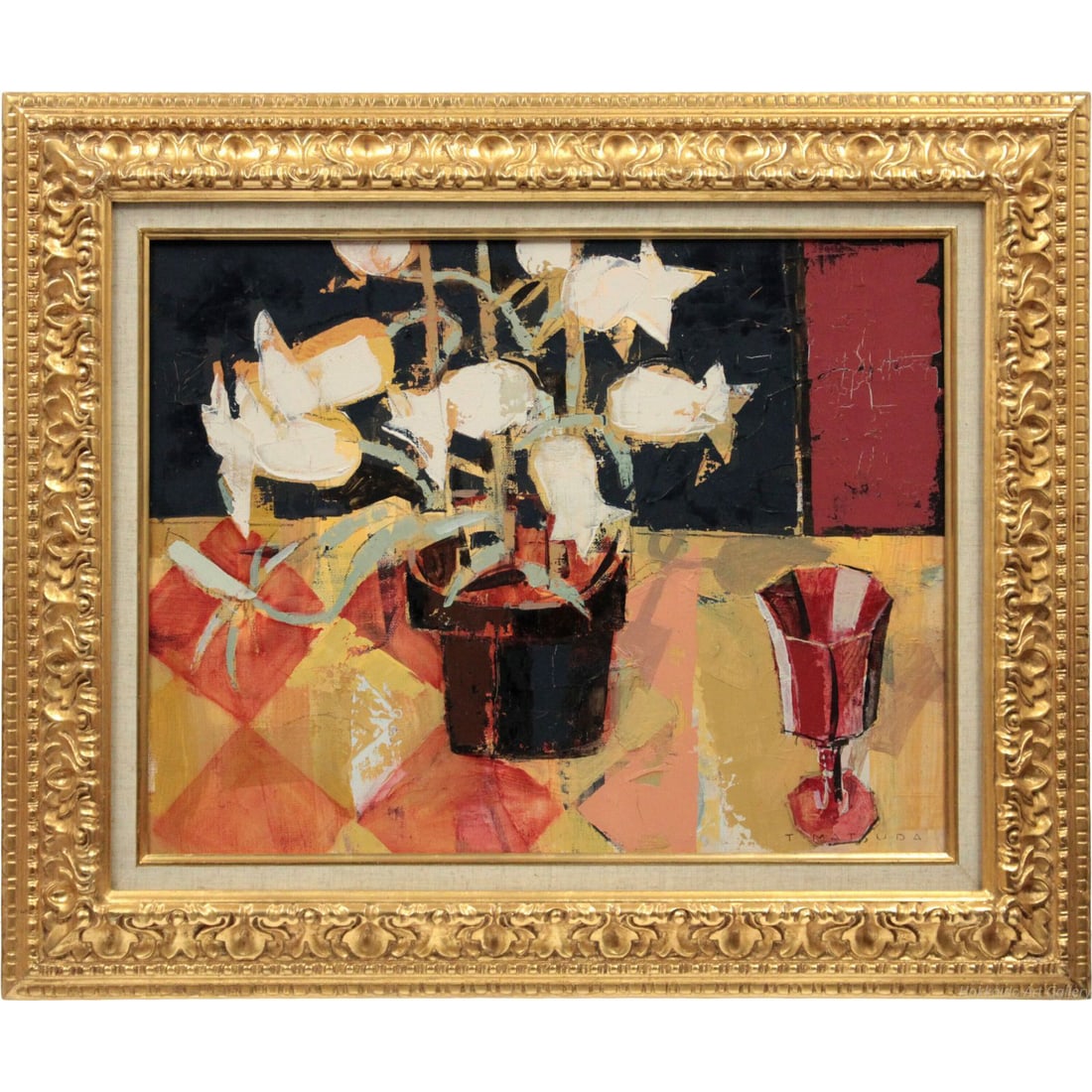 Tamaki Matsuda, "Still Life with Canterbury Bells," Oil Painting: Tamaki Matsuda "Still Life with Campanula" Oil Painting This captivating artwork intertwines the forms of flowers, potted plants, and grasses. Vigorous brushstrokes and harmonious color combinations b