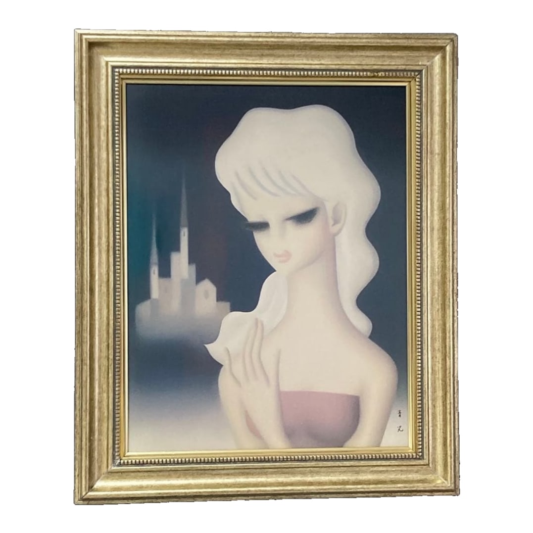 Seiji Togo, "Tower and Girl," Oil Painting (Portrait), F6 Size: Seiji Togo "Tower and Girl" Oil Painting (Portrait) F6, Framed This exquisite oil painting, "Tower and Girl," is an original work by the esteemed artist Seiji Togo. As you can see, it is a masterfully