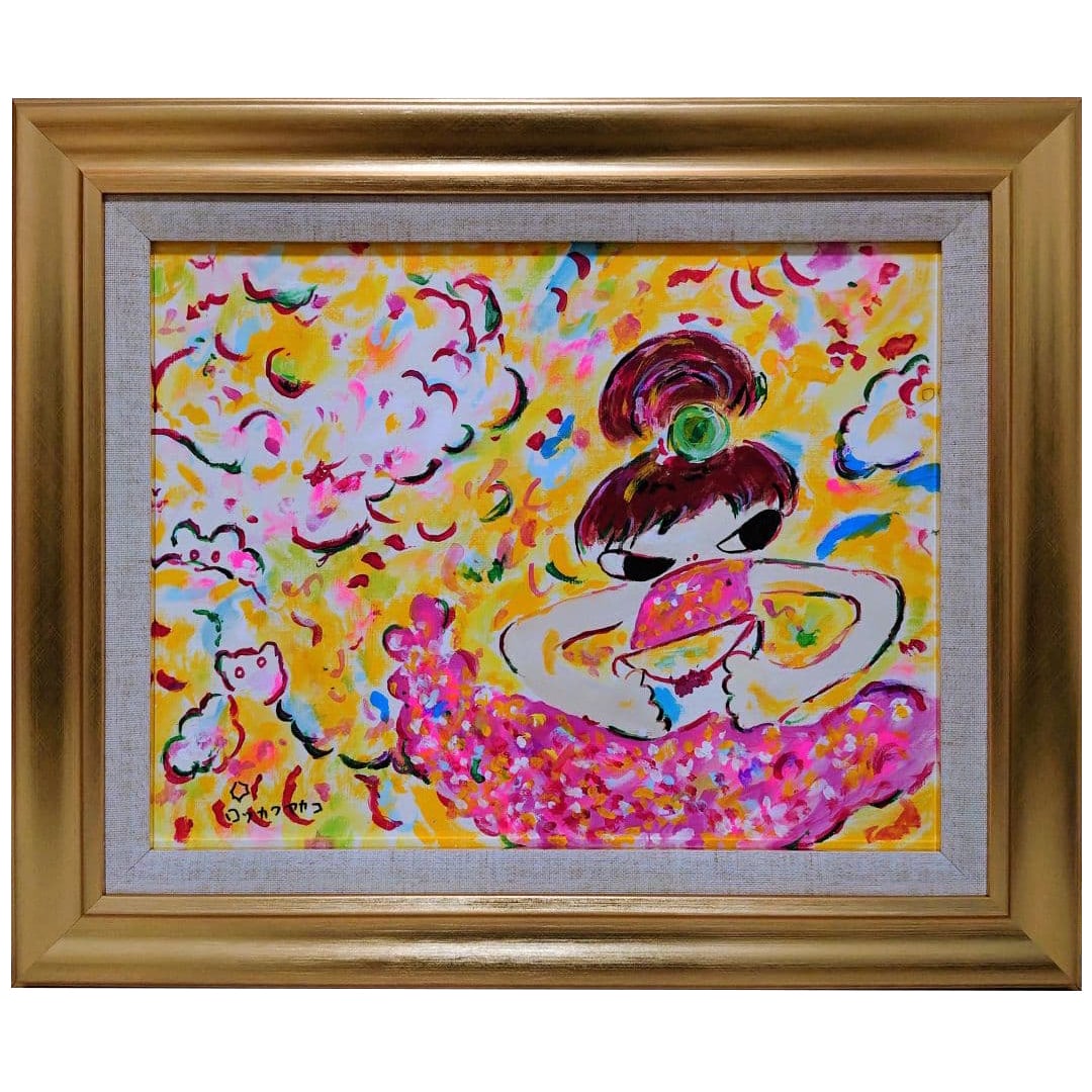 Ayako Rokkaku, F6 Size, Original Hand-Painted, Signed on Front and Back, Reverse Painting, Oil on: (F6 Size Ayako Rokkaku Original Painting/ Signed Front and Back/ Oil/ Acrylic/ Framed) We appreciate your interest in this exquisite artwork. This hand-painted piece features the delicate and unique b
