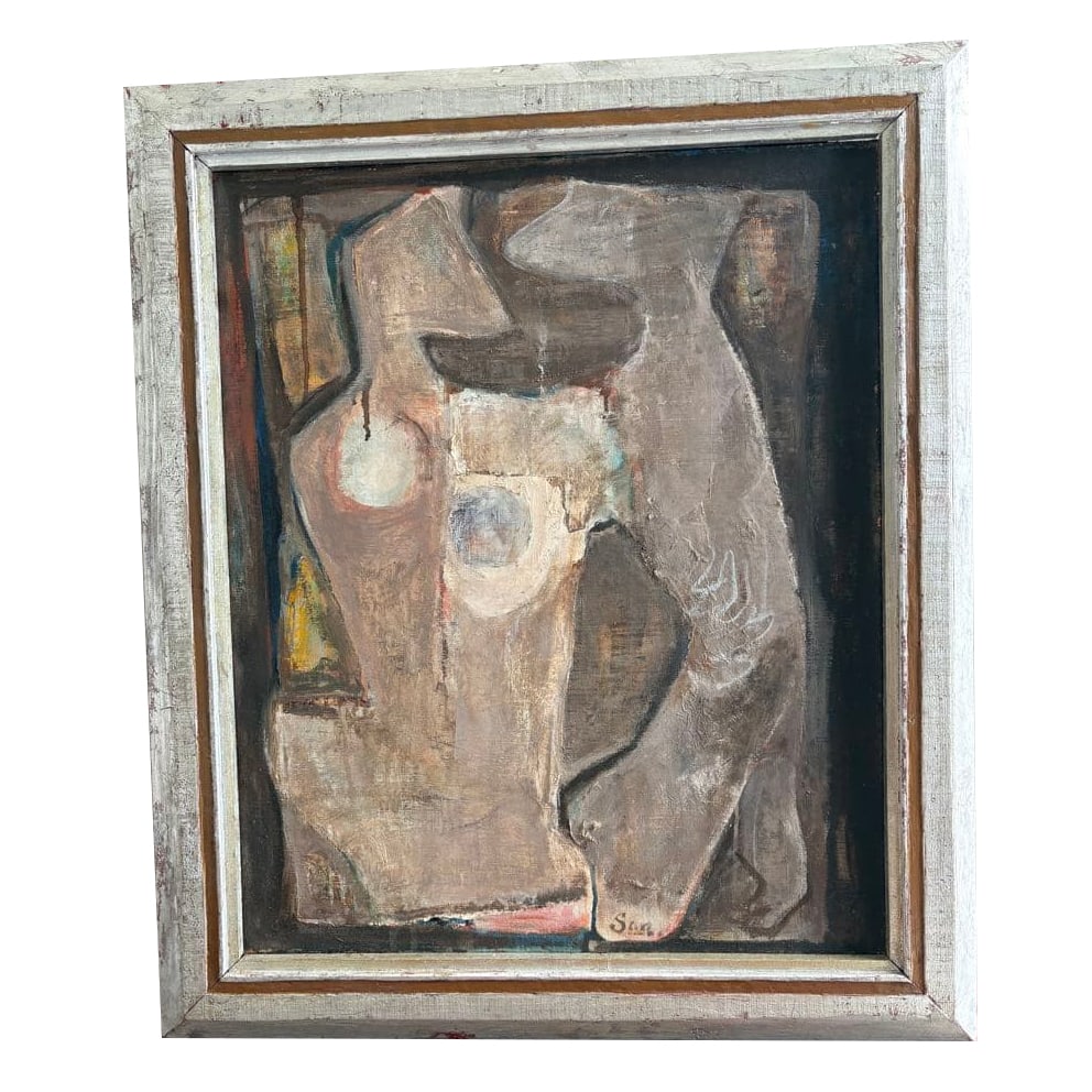 Saburo Takenaka, Oil Painting "Figure Composée," Framed: Saburo Takenaka, Oil Painting "Figure ComposEe," Framed Signed at the lower right corner. Dimensions: 73.5 cm x 62.5 cm. No bald spots; hair condition appears excellent. Inscribed on the reverse: "Exh