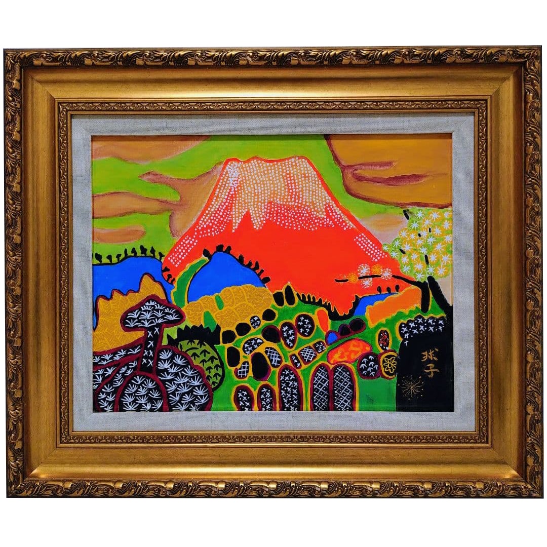 F6 Size Kat Tamako "Early Spring at Mount Fuji" Hand-Painted Artwork: (F6 Size, Kataoka Tamako, "Early Spring Fuji" Hand-Painted Work/Signed/Oil/Acrylic/Framed) This is a hand-painted masterpiece. The artwork boldly captures the majestic Mount Fuji, set against a green