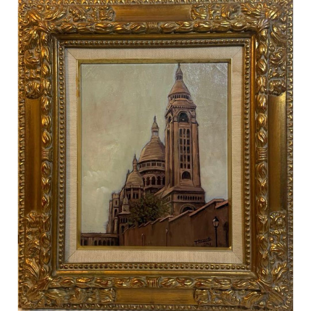 Original oil painting, signed by the artist, artist unknown.: Original Oil Painting, Signed by Artist, Artist Unknown This painting depicts the SacrE-Cœur Basilica atop Montmartre in Paris. It is an oil painting themed around [subject]. The soft, luminous sky a