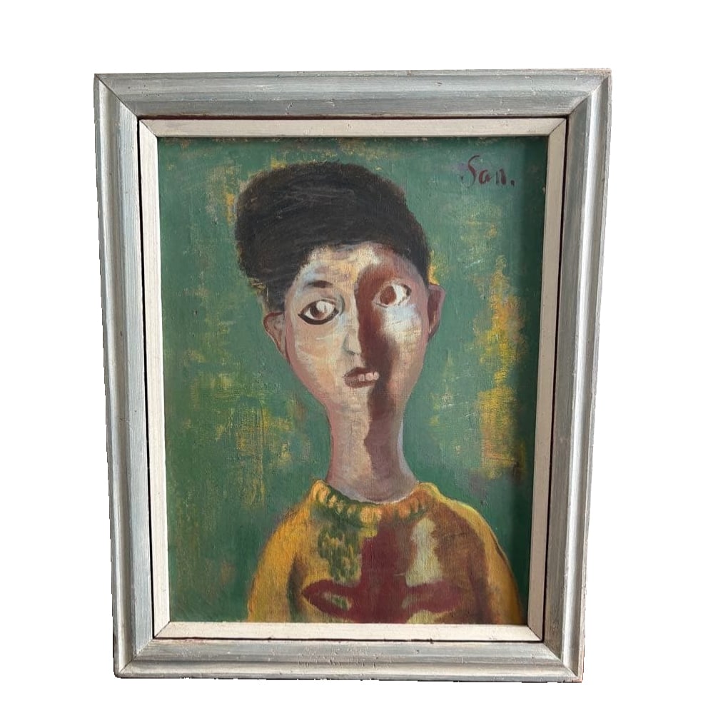 Saburo Takenaka, Oil Painting "Child," Framed, Auction Item: Saburo Takenaka, Oil Painting "Child," Framed, Auction Item This is an oil painting titled "Child" by Saburo Takenaka. Signed at the upper right corner. Dimensions: 52 cm x 63.5 cm. While there are no