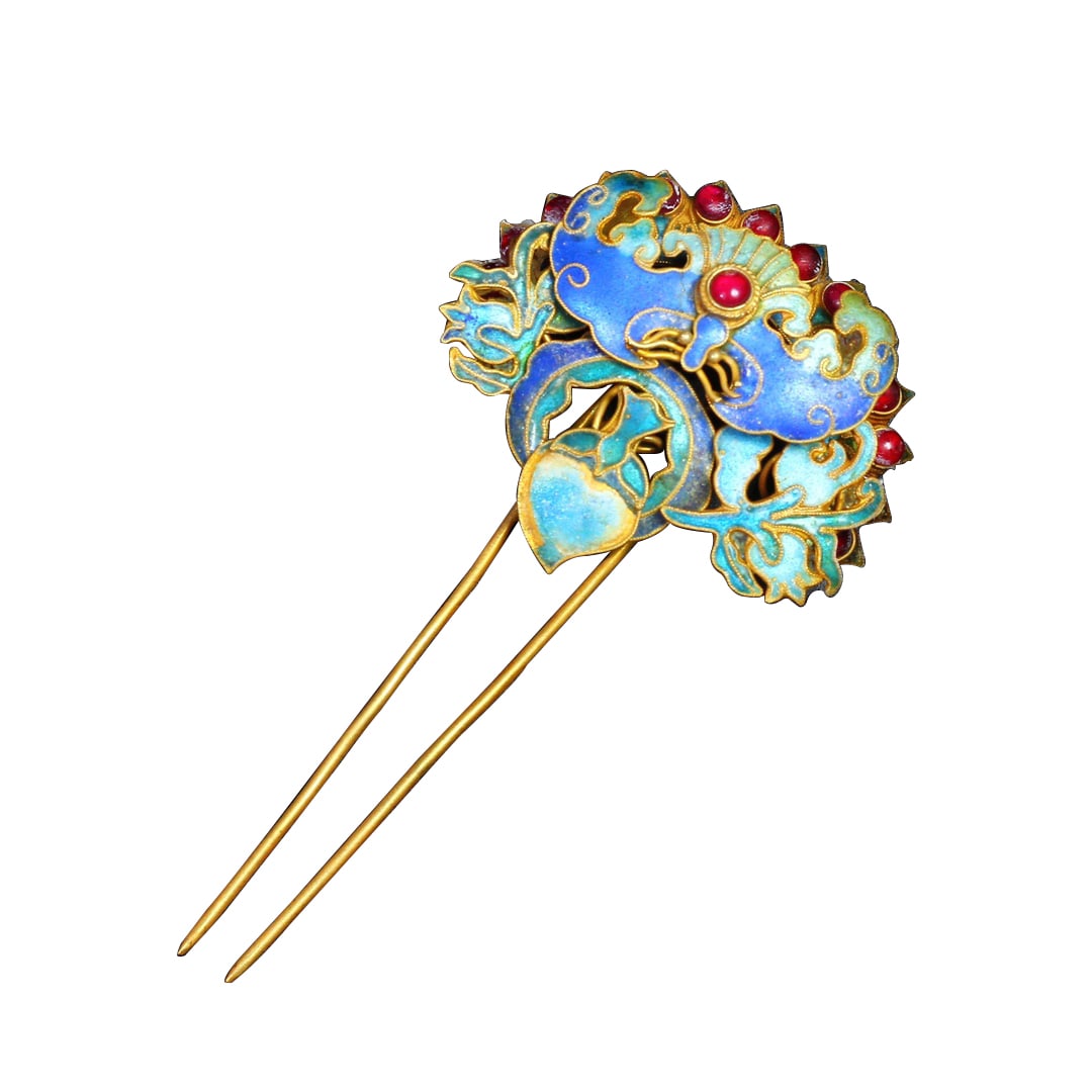 Silver cloisonné hairpin with blessings and longevity symbols: Silver Cloisonné Hairpin with Auspicious BlessingsMade of pure silver, detectable, with uniform color and perfect quality.Weight: 73 grams, Height: 18cm, Width: 10cm Freight: 1.International Freight: