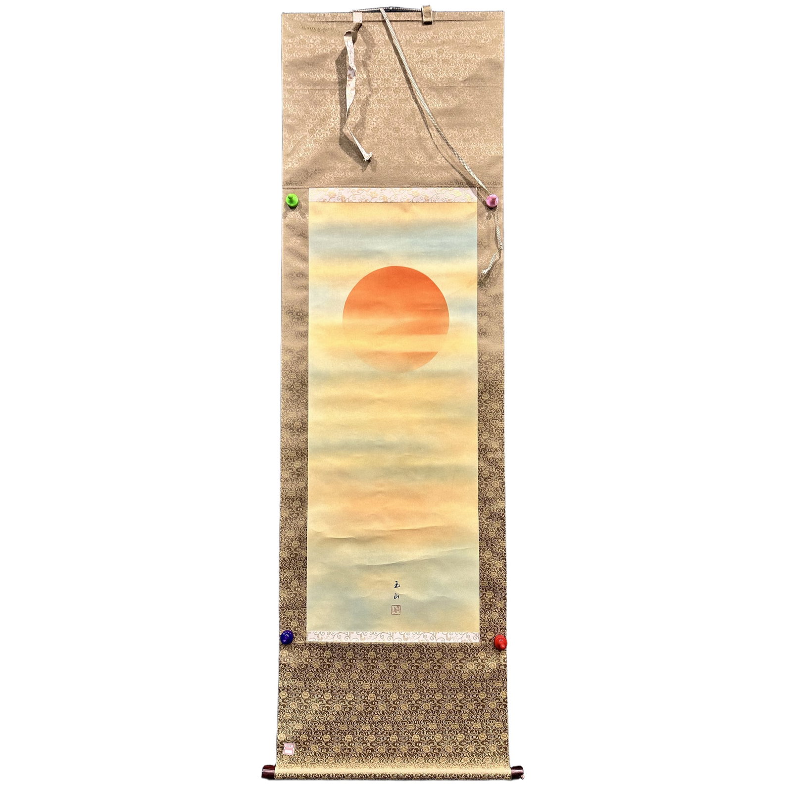 Meiji era, Gyokuzan hand-painted landscape scroll: Meiji era, Gyokuzan hand-painted landscape hanging scroll, painting size 101×40cm Freight: 1.International Freight: Foreign shipping charges are determined by destination. 2.Photos, descriptions and