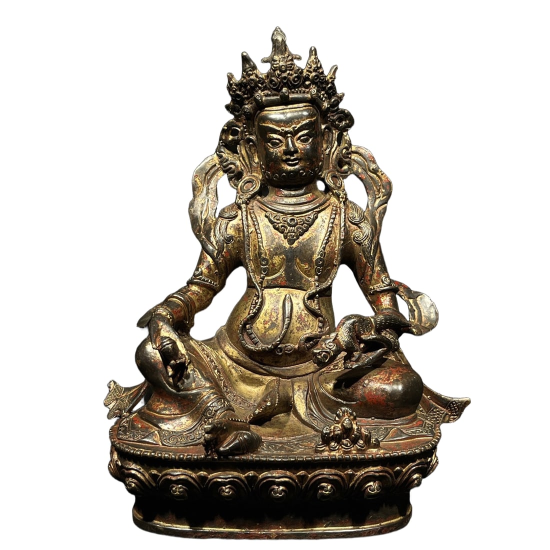 Pure Copper Yellow Wealth God Statue: Pure copper yellow God of Wealth statue, with a rich and well-distributed patina, measuring 202 millimeters in height, 155 millimeters in length, and weighing one pound and eight liang. Freight: 1.Int