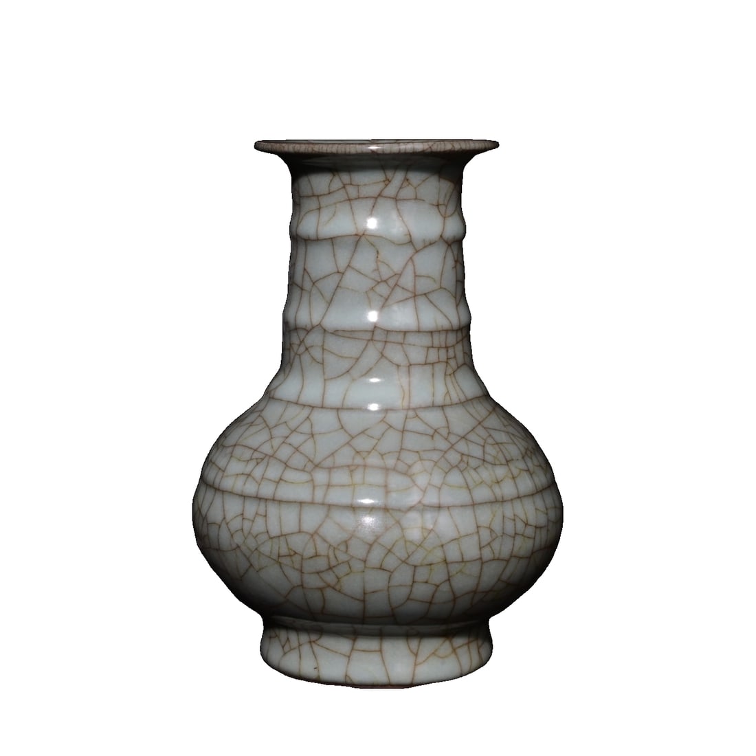 Song Dynasty Guan Kiln Glazed Vase: An antique Song Dynasty Guan kiln vase with a lustrous pattern, measuring 17.3 cm in height and 12.5 cm in diameter, is a quintessential example of Song Dynasty craftsmanship. Its delicate texture