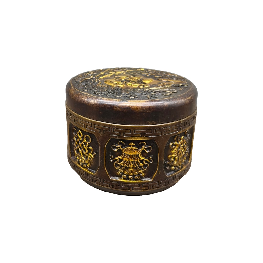 Antique Bronze Eight Treasures Jar: Antique Bronze Eight Treasures Jar, crafted with exquisite skill and meticulous workmanship, showcasing the essence of traditional craftsmanship. The jar features a unique design with well-executed de