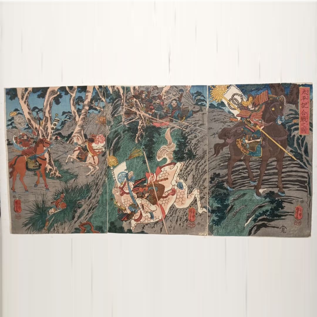 Ukiyo-e woodblock print, Scene of Battle from the Taiheiki (1 of 20)