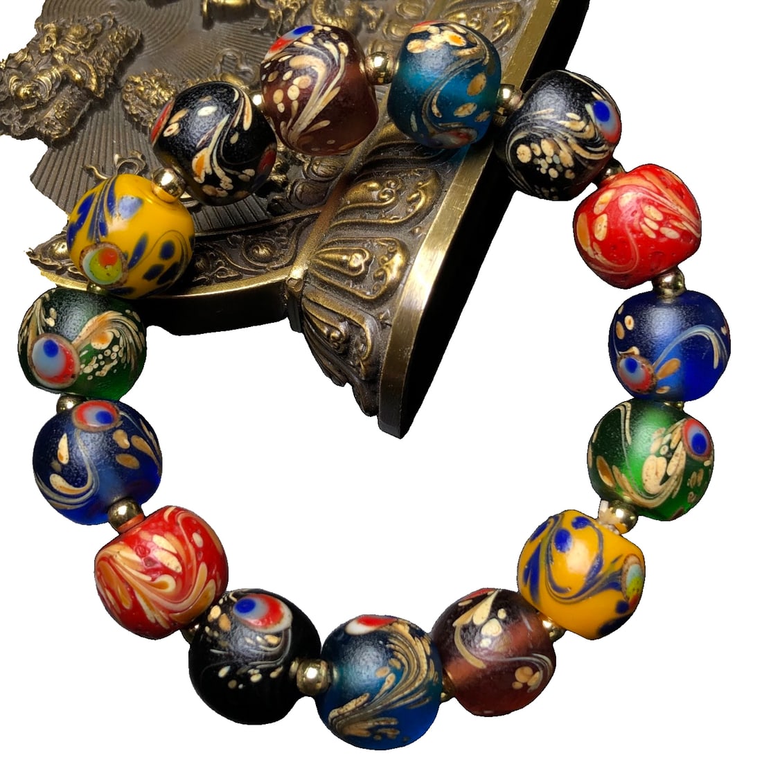 Rare Antique Glass Bead Bracelet (1 of 10)