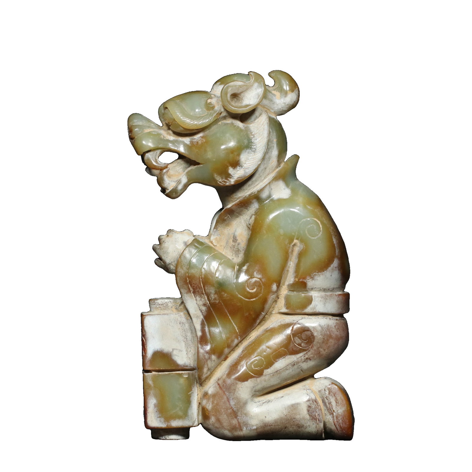 Han Dynasty Old Hetian Jade Dragon Ornament: Fine Antique Collection: Han Dynasty Old Hetian Jade [Zodiac Dragon Jade Dragon] Ornament. The carving is exquisite, the jade quality is delicate, and the patina is aged. Details as shown in the pictu