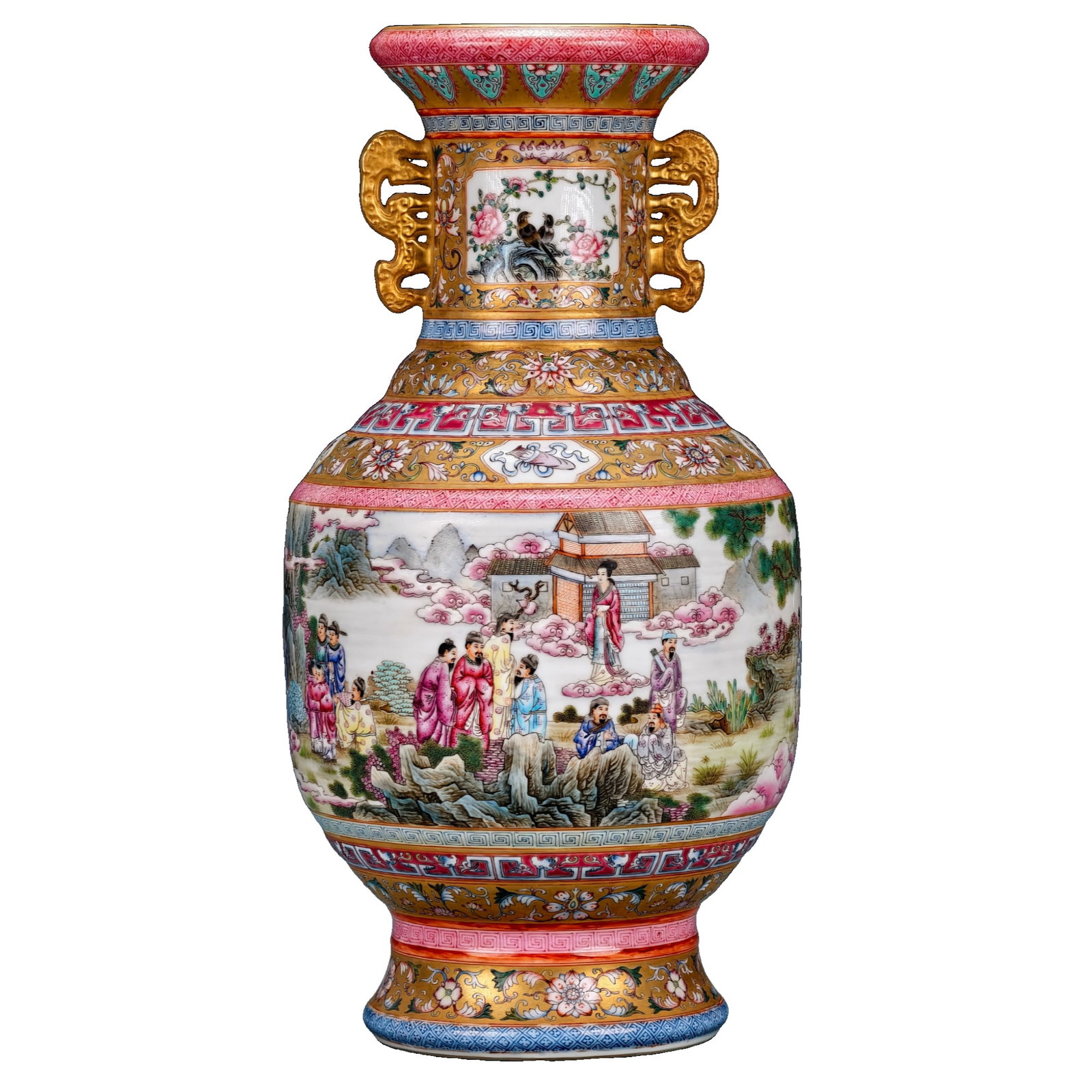 Qianlong Dynasty Gilt Famille Rose Figure Vase (1 of 10)