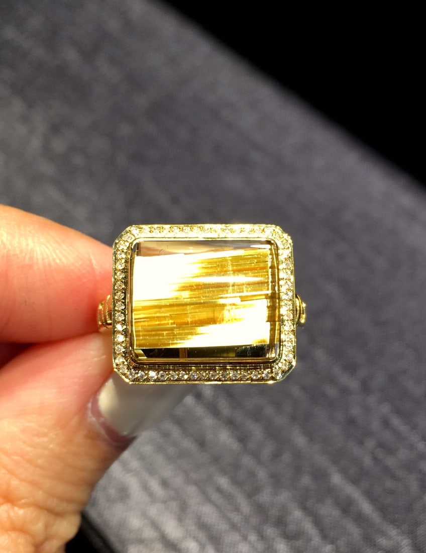 Natural Titanium Crystal Square Ring - 2