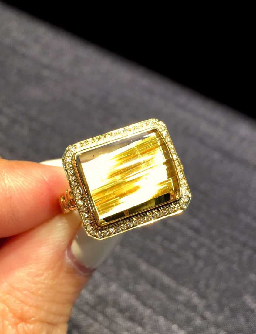 Natural Titanium Crystal Square Ring - 3
