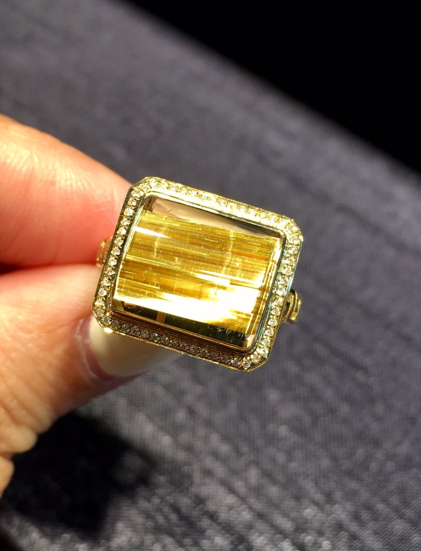 Natural Titanium Crystal Square Ring - 4